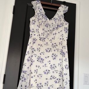 DKNY Asymmetrical Dress with Purple Floral on White